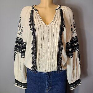 Sundance Cream Blouse with Black Embroidered Trim